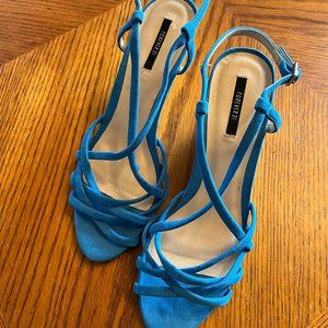 Blue Suede Wedge Sandals